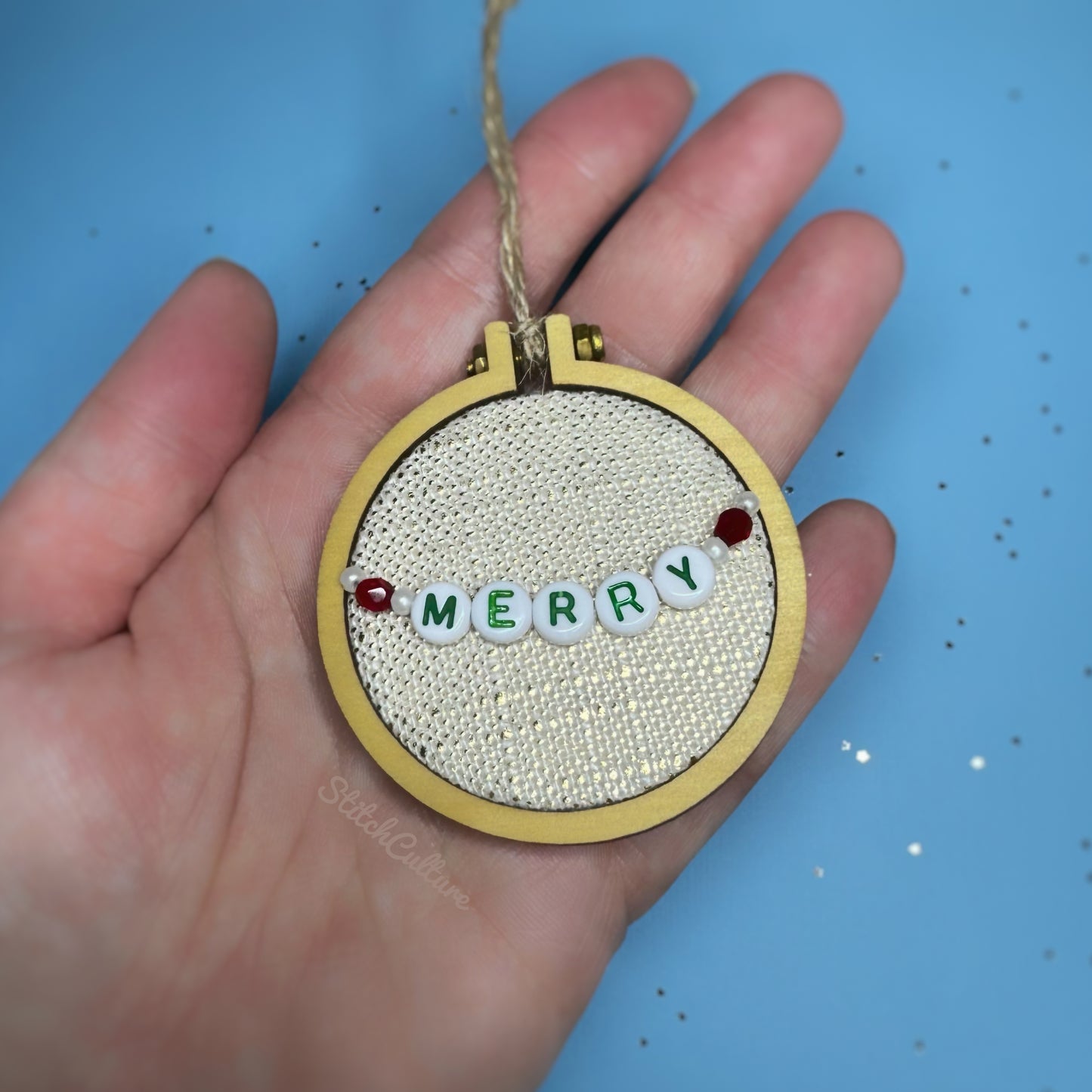 JOY / friendship bracelet bead Christmas ornament - blue & silver