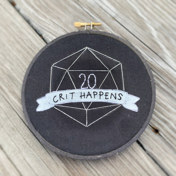 CRIT HAPPENS / D&D, D20 embroidery hoop