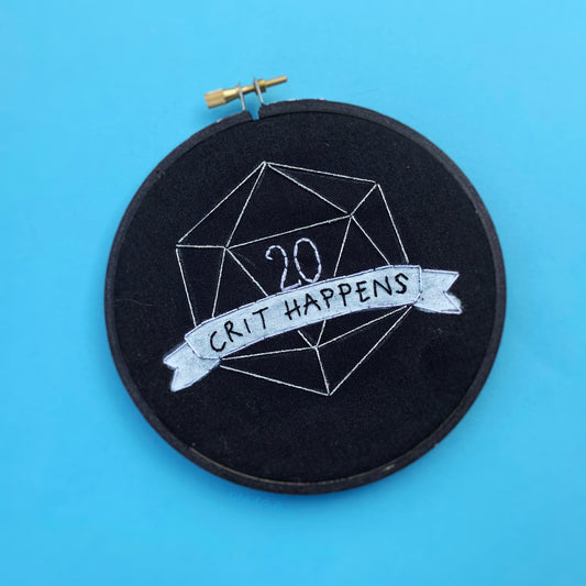 CRIT HAPPENS / D&D, D20 embroidery hoop