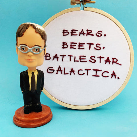 BEARS BEETS BATTLESTAR GALACTICA / The Office embroidery hoop